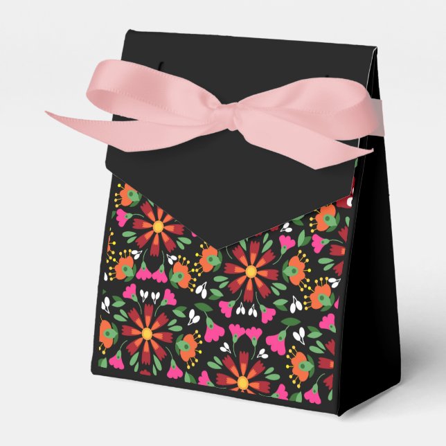 Black Birthday Flower Fiesta Mexican Embroidery Favor Box (Front Side)
