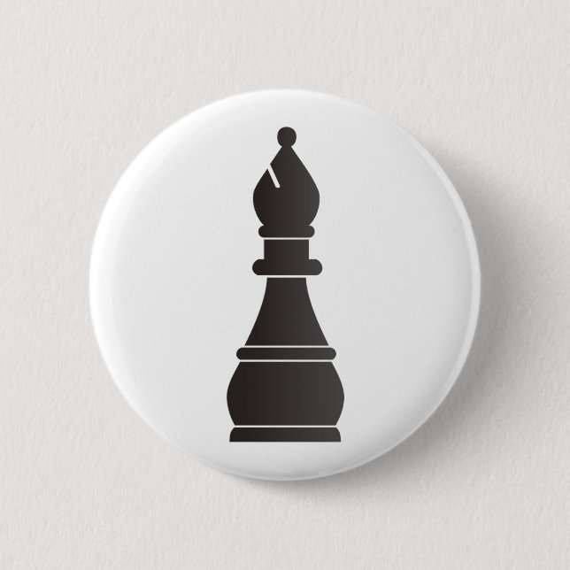 Black bishop chess piece 2 inch round button (Front)