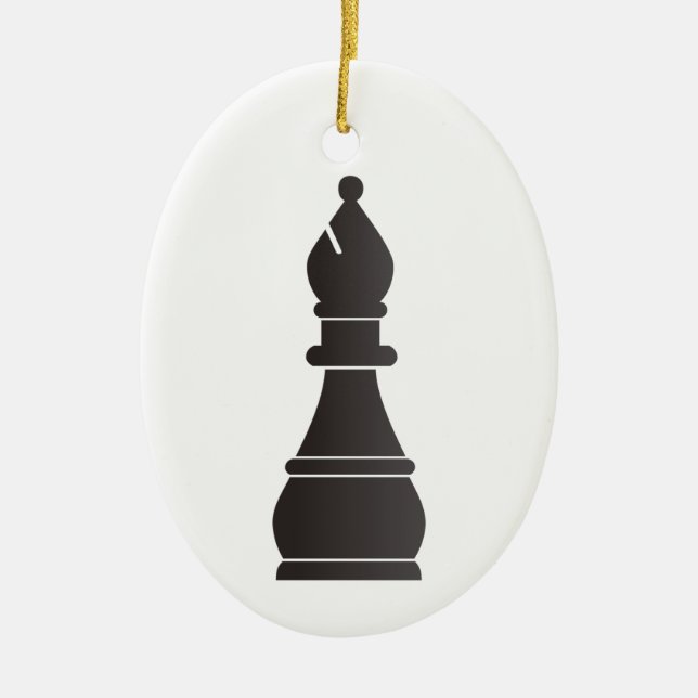 Black bishop chess piece ceramic ornament (Front)