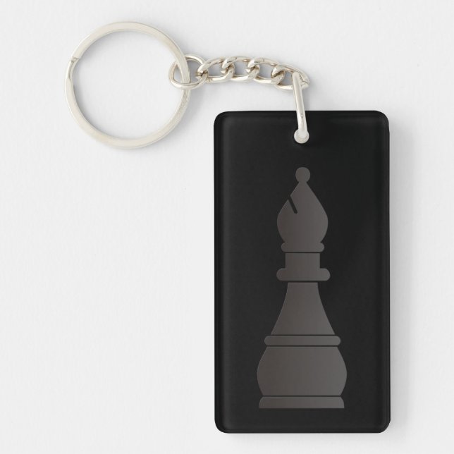 Black bishop chess piece keychain (Front)