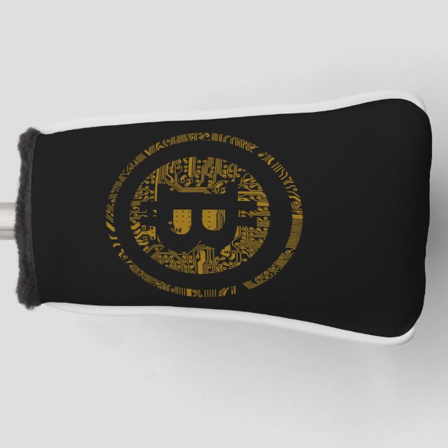 Black Bitcoin Circuitry Putter Head Cover (Front)