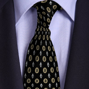 Black Bitcoin Ethereum Crypto Icons Tie
