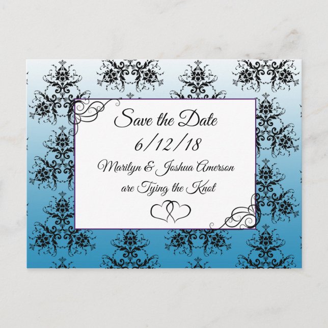 Black Black Damask Wedding Save the Date Postcard (Front)