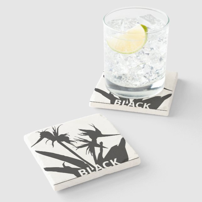 BLACK - Black Paradise Flower Posavases Stone Coaster (Side)