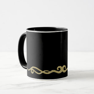 Black-black, simply elegant gold flourish mug