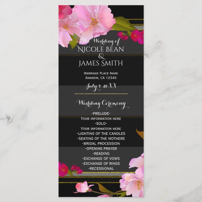 Black Blanc et or Moderne Floral Chic Programme (Devant)
