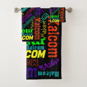 Black Blanket Colorful Bright Neon Name Collage Bath Towel Set