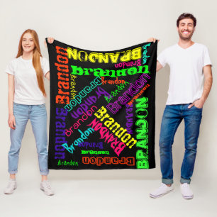 Black Blanket Colourful Bright Neon Name Collage