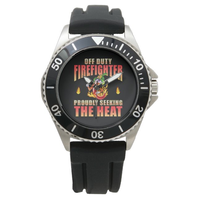 Black Blazing Hero Fireman Chili Cartoon Character Watch (Front)