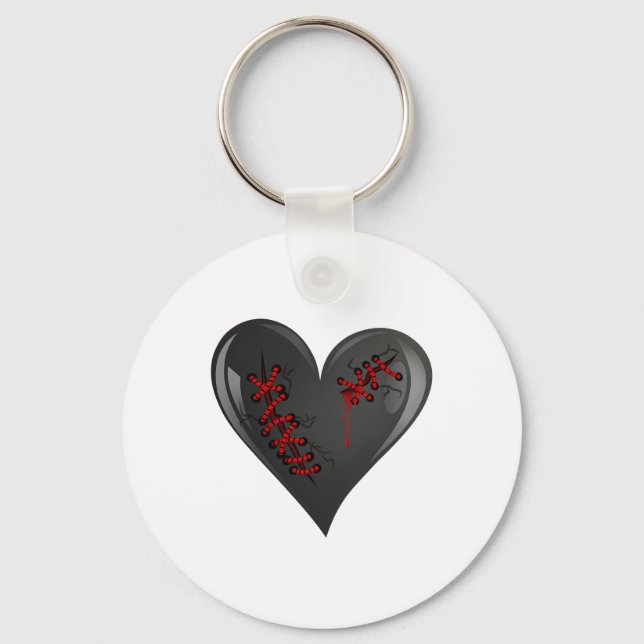 Black Bleeding Cut Open Broken Healing Heart Goth  Keychain (Front)