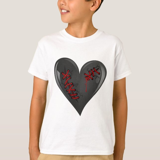 Black Bleeding Cut Open Broken Healing Heart Goth  T-Shirt (Front)