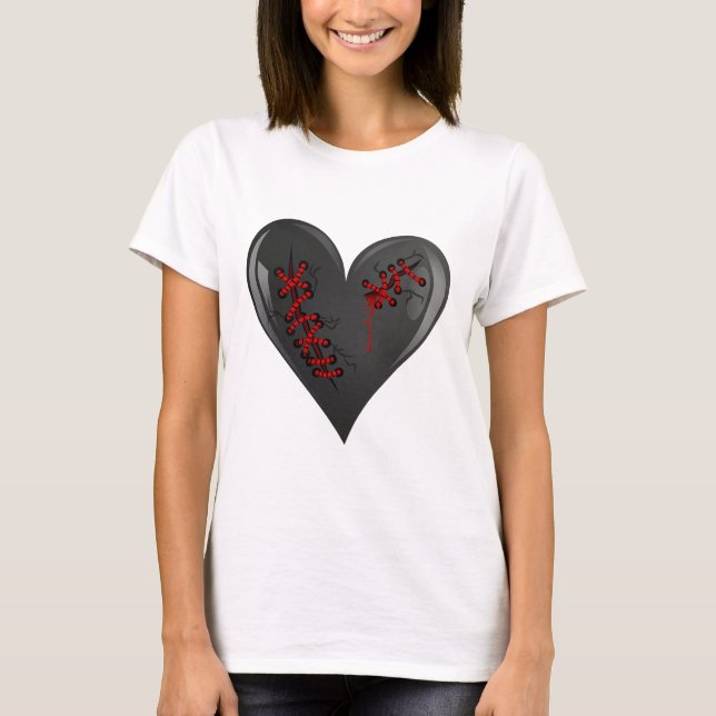 Black Bleeding Cut Open Broken Healing Heart Goth  T-Shirt (Front)