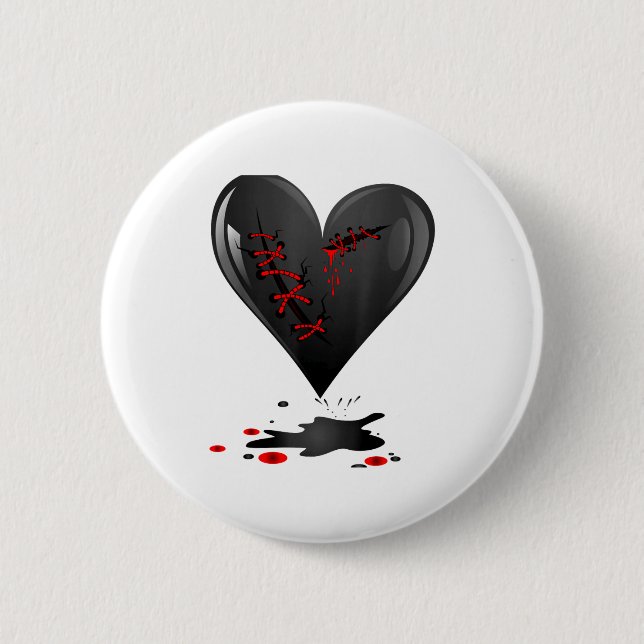 Black Bleeding Cut Open Broken Heart Goth Valentin 2 Inch Round Button (Front)