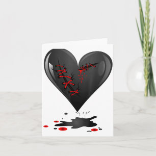 Black Bleeding Cut Open Broken Heart Goth Valentin Card