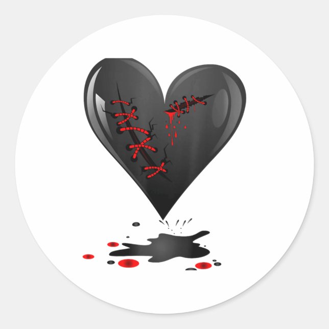 Black Bleeding Cut Open Broken Heart Goth Valentin Classic Round Sticker (Front)