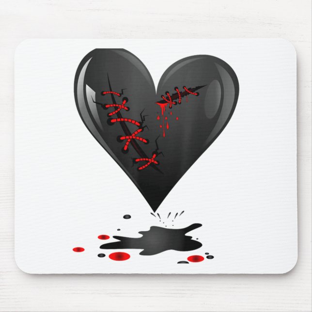 Black Bleeding Cut Open Broken Heart Goth Valentin Mouse Pad (Front)