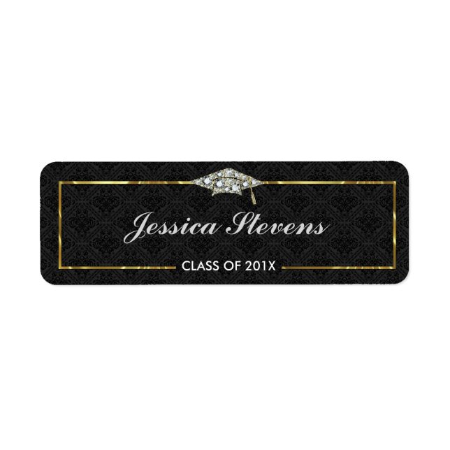 Black & Bling Graduation Hat With Gold Frame (Front)