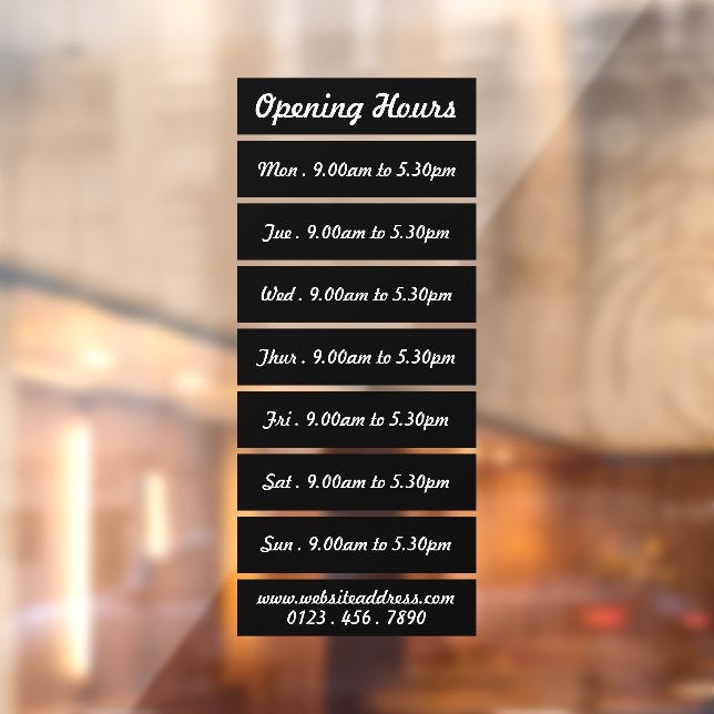 Black Block Style Opening Hours Window Cling (Sheet 2)
