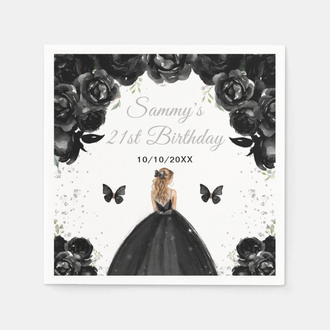 Black Blonde Hair Princess Birthday Party Napkin (Front)