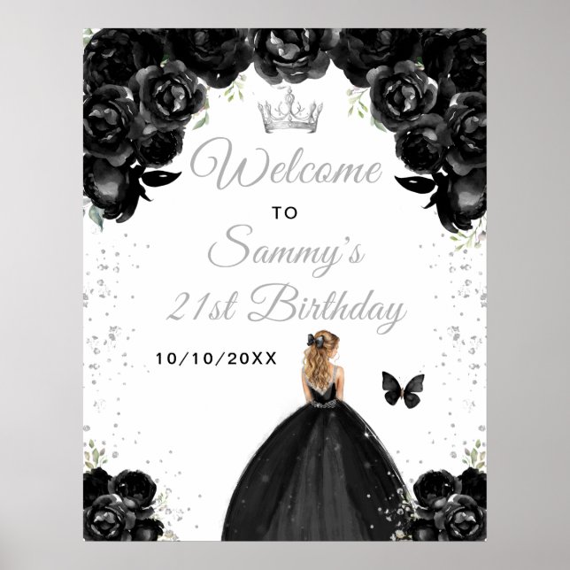 Black Blonde Hair Princess Birthday Welcome Poster (Front)