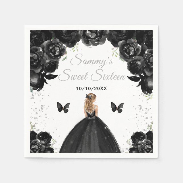 Black Blonde Hair Princess Sweet Sixteen Napkin (Front)