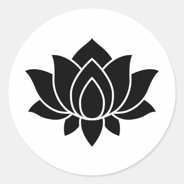 Black Blooming Lotus Flower symbol Classic Round S Sticker (Front)