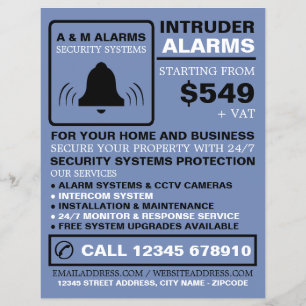 Black & Blue Alarm Logo, Security Alarm Service  Flyer