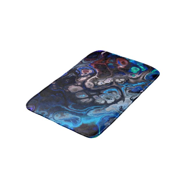 Black, blue and burgundy tie dye marble pattern bath mat (Angled)