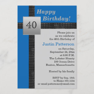 Black, Blue, and Grey 40th Birthday Invitation