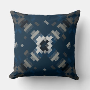 Black, Blue and Grey Geometric Abstract Throw Pillow