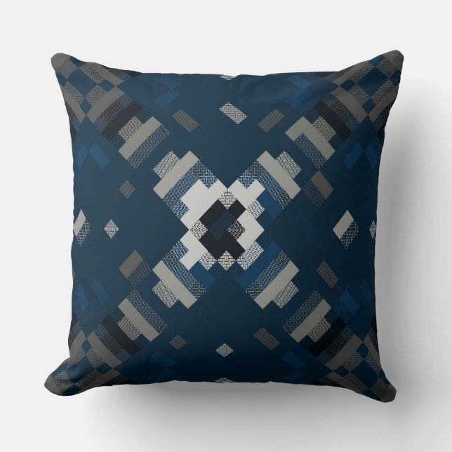 Black, Blue and Grey Geometric Abstract Throw Pillow (Front)