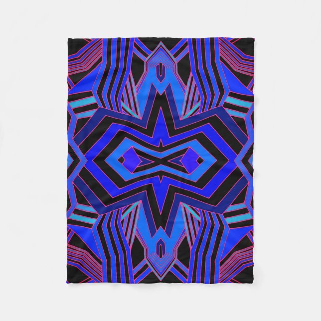 Black Blue and Pink Geometric Pattern Fleece Blanket (Front)
