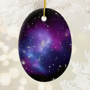 Black Blue and Purple Galaxy Cluster Space Photo Ceramic Ornament