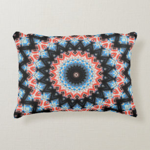 Black, blue and red Mandala Star Accent Pillow