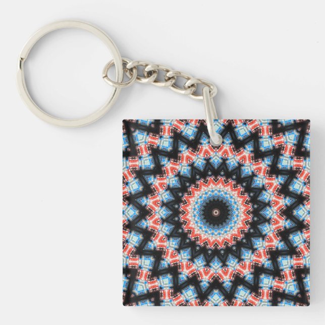 Black, blue and red Mandala Star Keychain (Front)