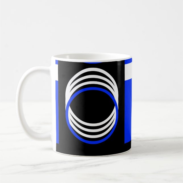Black Blue and White Circles Modern Mug (Left)