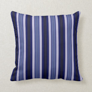 Black, Blue and White Striped Throw Pillow