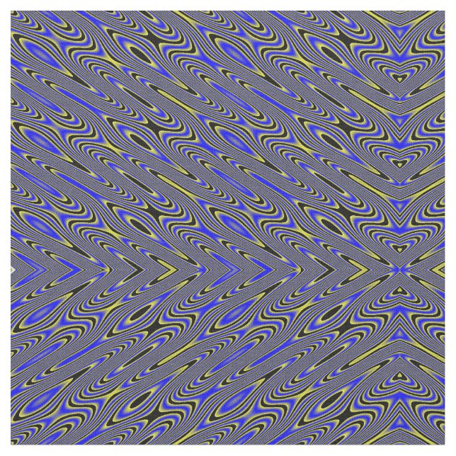 Black Blue and Yellow Swirly Abstract Pattern Fabric (Close Up)