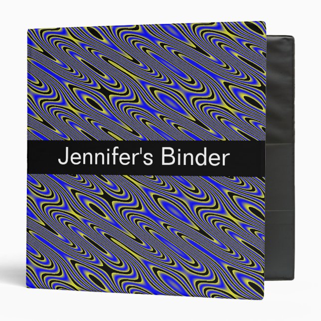 Black blue and Yellow Swirly Pattern Custom Binder (Front/Inside)