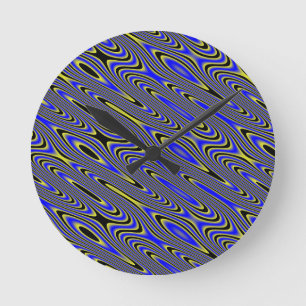 Black Blue and Yellow Swirly Pattern Wall Clock