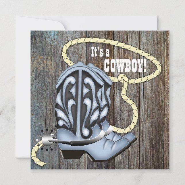 Black Blue Barn Wood Cowboy Baby Shower Invitation (Front)