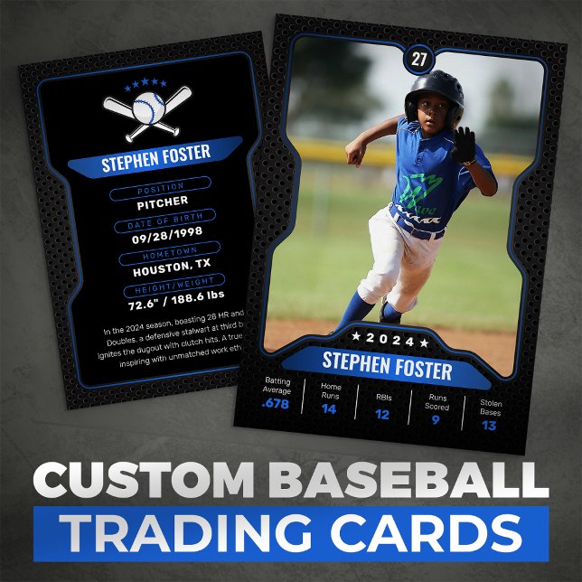 Black & Blue Baseball Trading Card with Stats (Creator Uploaded)