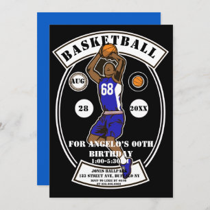 Black Blue Basketball Invitations de fête d'annive