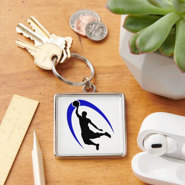 Black Blue Basketball Logo Keychain (Desk)