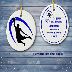 Black Blue Basketball Logo Personalized Ceramic Or Ornament