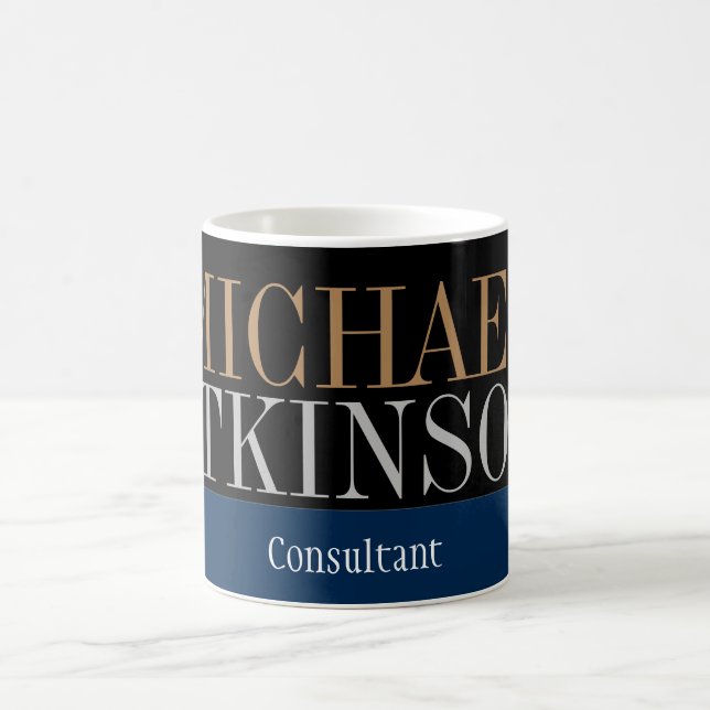 Black Blue Bold Text Trendy Stylish Coffee Mug (Center)