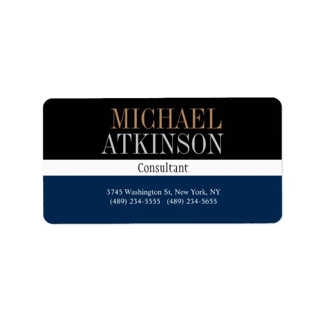 Black Blue Bold Text Trendy Stylish Label (Front)