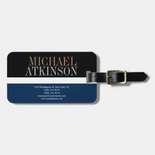 Black Blue Bold Text Trendy Stylish Luggage Tag