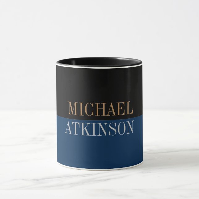 Black Blue Bold Text Trendy Stylish Your Name Mug (Center)