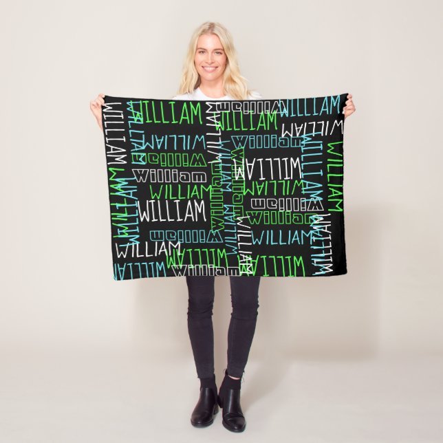 Black Blue Boys Personalized Custom Name Fleece Blanket (In Situ)